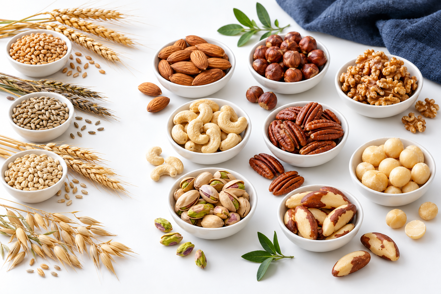 Verschillende granen en noten ter illustratie van specifieke allergeneninformatie